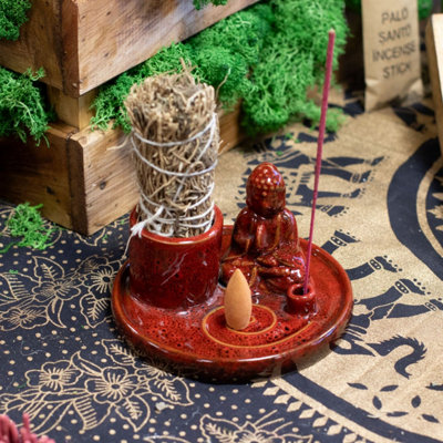 Multi-Purpose Buddha Incense PlateCeramic Soft Red For Meditation & Rituals