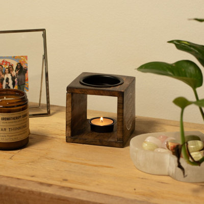 Square Mango Wood Yin Yang Oil BurnerBalance & Harmony Decor from B&Q