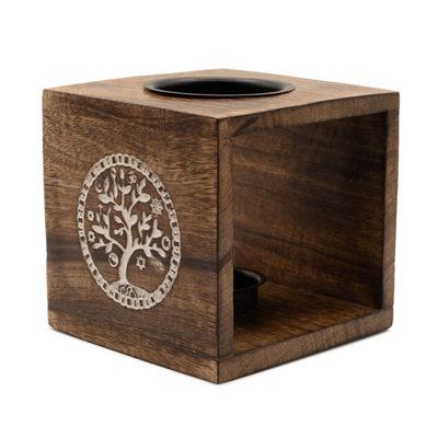 Large Mango Wood Oil BurnerTree Of LifeHandcrafted & Safe from B&Q