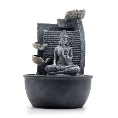 Tabletop Buddha Water Fountain With Lotus Flowers19X19X28Cm from B&Q