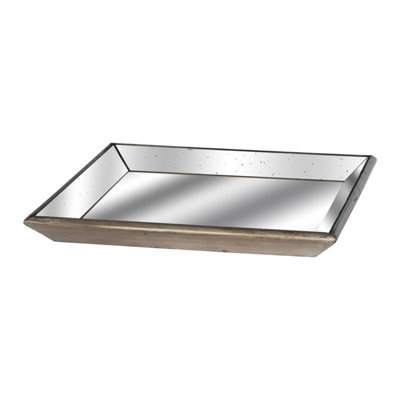  - Astor Distressed Mirrored Square Tray With Wooden Detailing