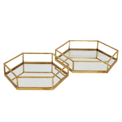 Gold Hexagon Trays Set Of TwoElegant Geometric Home Decor from B&Q