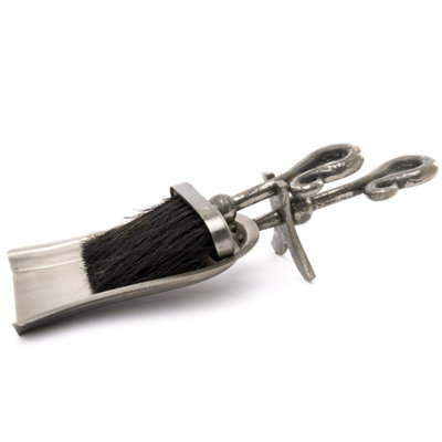  - Antique Pewter Crook Handle Hearth Tidy For Fireside Decor