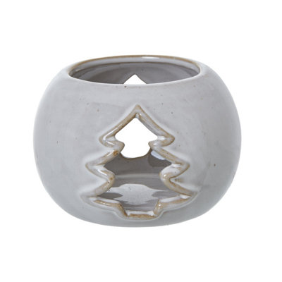 White Ceramic Tree Cut-Out Tealight Holder For Modern Decor from B&Q