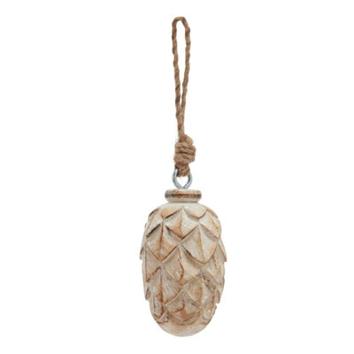 Antique White Wash Pine Cone BaubleHoliday Tree Ornament from B&Q