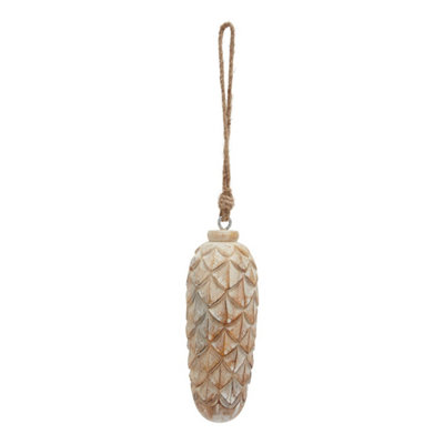 - Antique White Wash Large Pine Cone Bauble For Winter Decor