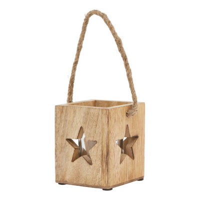 Natural Wooden Star Tealight Candle HolderRustic Boho Decor from B&Q