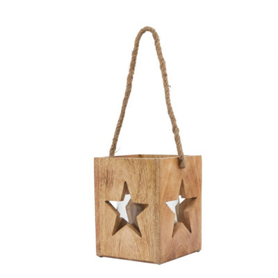 Natural Wooden Large Star Tealight Candle HolderRustic Boho Decor from B&Q