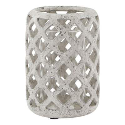 Grey Stone Effect Hurricane Lantern For Rustic & Modern Decor from B&Q