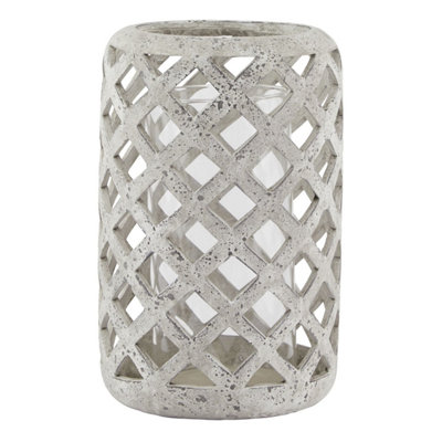 Large Grey Stone Effect Hurricane Lantern For Indoor & Outdoor Decor from B&Q
