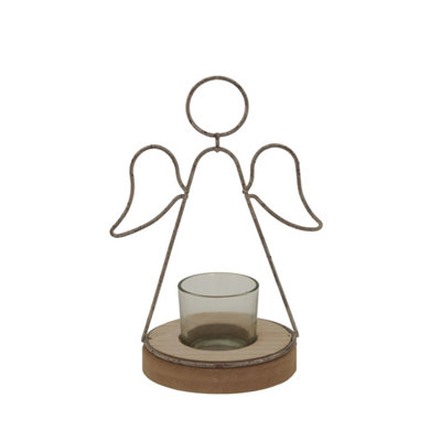  - Rustic Angel Tealight Holder With Glass Votive For Serenity