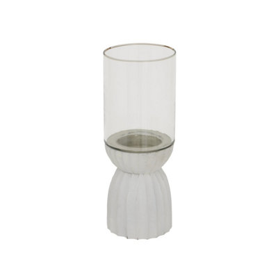White Carved Hurricane Lantern For Indoor & Outdoor Decor from B&Q