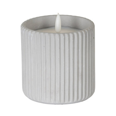 Luxe Collection Natural Glow Chalk Ribbed Large Led Candle from B&Q