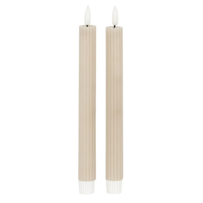 Luxe Collection Natural Glow Taupe Ribbed Led Taper Candles from B&Q