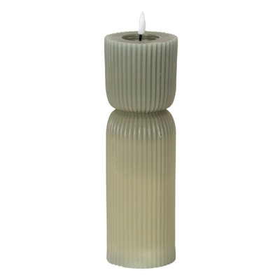 Luxe Collection Grey Carved Led CandleFlamelessReal Wax2.75X10" from B&Q