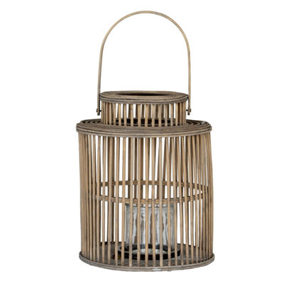 Cylinder Wicker Lantern With Glass HolderNatural Woven Decor from B&Q
