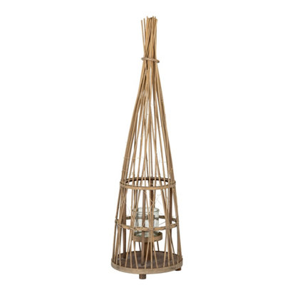 Small Conical Wicker Lantern With Glass & Led Lights For Indoor & Outdoor Decor from B&Q