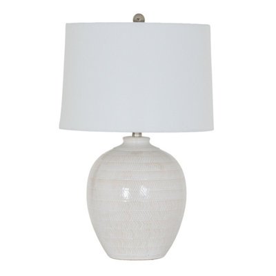  - Chevronne Ceramic Table Lamp With Linen ShadeModern Accent Light