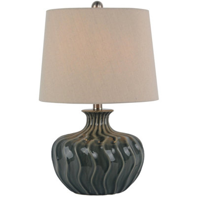  - Veyla Ceramic Table Lamp With Linen ShadeModern Elegant Lighting