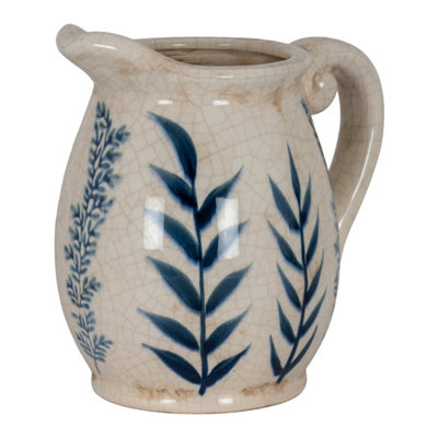  - Small Blue Flora Olpe Jug VaseElegant Floral Decor Accent