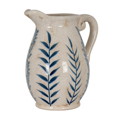  - Large Blue Floral Olpe Jug VaseElegant Ceramic Decor For Flowers