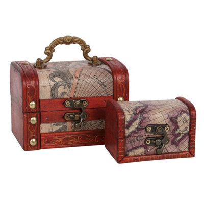 Set Of 2 Map Design Treasure Chest Trinket BoxesDecorative Storage from B&Q
