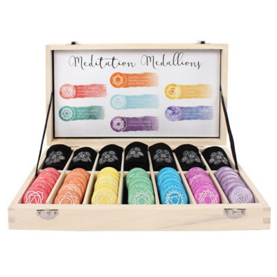  - Set Of 42 Chakra Meditation Stones In Wooden Display BoxYoga & Reiki Gift