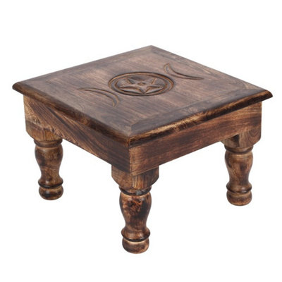 Triple Moon Altar Table In Mango WoodMedium Sacred Ritual Decor from B&Q