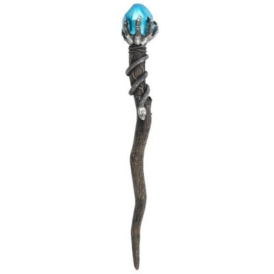  - Silver Claw Wand With Blue GemMagical Resin Witch & Wizard Staff (24Cm)
