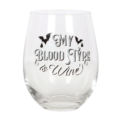 My Blood Type Is Wine Stemless GlassGothic Bat Design500Ml from B&Q