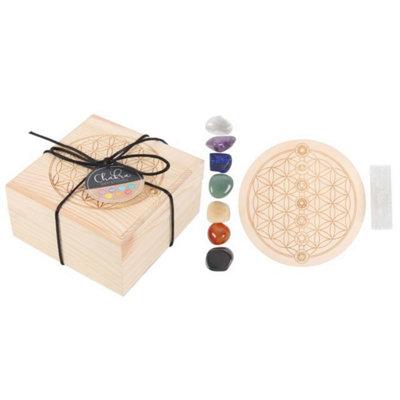 Chakra Crystal Grid Gift Set With 7 Tumbled Stones & Selenite Wand from B&Q