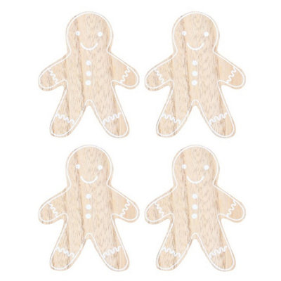 Gingerbread Man Coaster Set4 Wood Grain Holiday Drink Protectors from B&Q