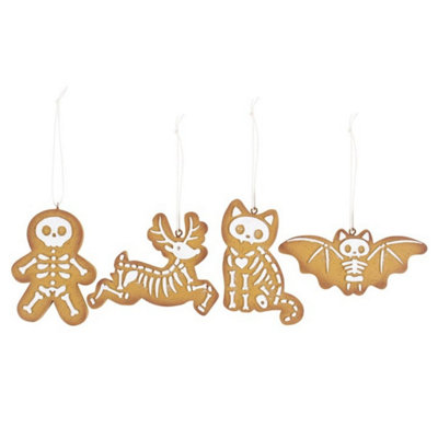 Set Of 4 Creepy Skeleton Cookie Ornaments For Spooky Christmas Tree from B&Q