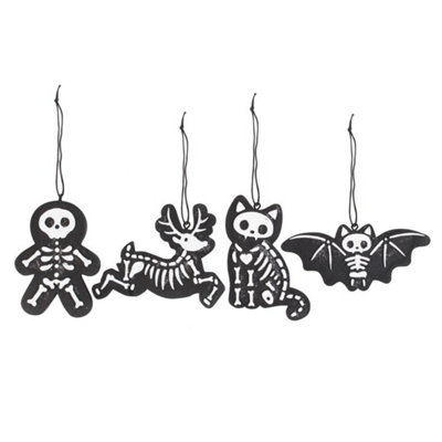 Set Of 4 Black Creepy Skeleton Cookie Ornaments For Spooky Christmas from B&Q