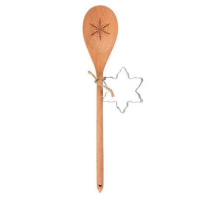 Snowflake Wooden Spoon & Cookie Cutter Baking SetHoliday Kitchen Gift from B&Q