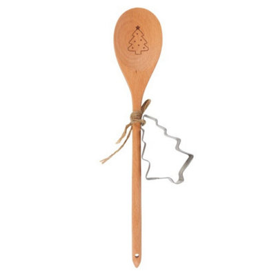 Christmas Tree Wooden Spoon & Cookie Cutter Baking Set from B&Q