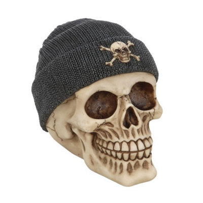 Realistic Resin Skull Ornament With BeanieGothic Skull Decor from B&Q
