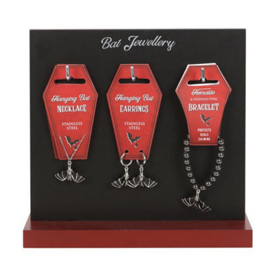  - Gothic Bat Jewelry Set18 Silver & Hematite Pieces Display