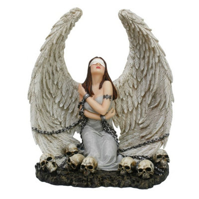 9.5In Gothic Angel Figurine With Chains & Skulls By Spiral Direct