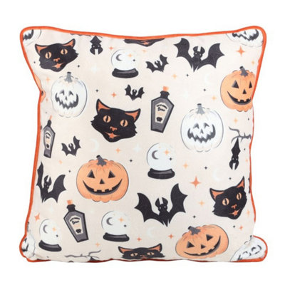 Spooky Cat & Pumpkin Halloween CushionVintage Design Decor from B&Q