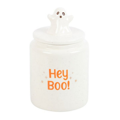  - Hey Boo Ghost Storage JarCute Ceramic Treat Container For Halloween