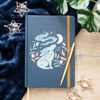 Midnight Hare A5 Notebook With Gold Foil Pages & Ribbon Marker
