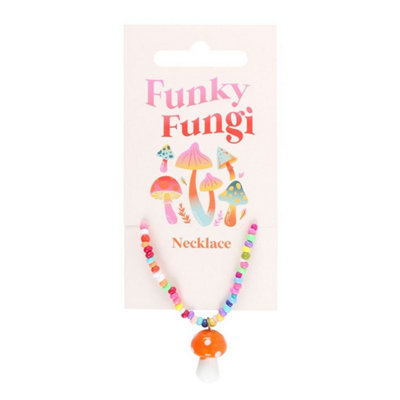 Orange Mushroom Beaded Pendant NecklaceColorful Toadstool Jewelry from B&Q