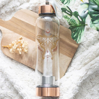 Luna Moth Glass Water Bottle With Clear Quartz Crystal18Oz from B&Q