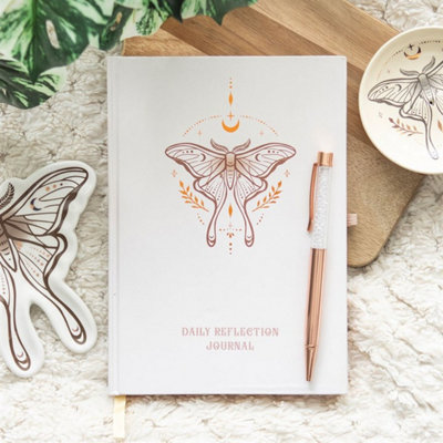 Luna Moth Daily Reflection Journal & Clear Quartz Pen For Clarity & Gratitude from B&Q