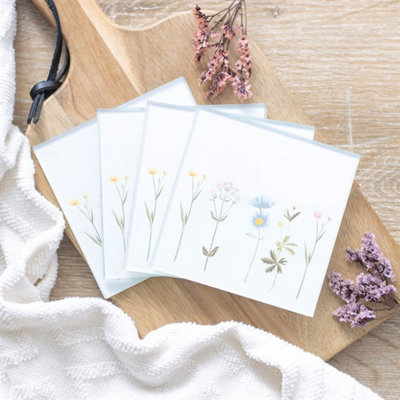 Floral Glass Coaster Set4 Matching Designs from B&Q