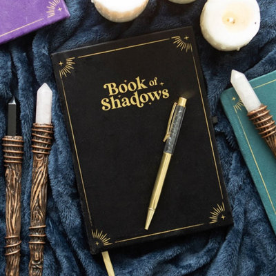 Mystical Book Of Shadows Journal With Obsidian Crystal Pen & Gold Details from B&Q