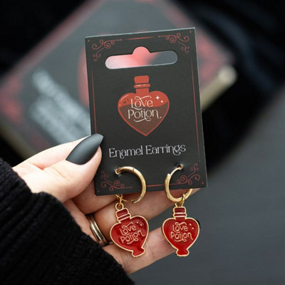 Love Potion EarringsGold-Toned Enamel Heart Charm Jewelry from B&Q