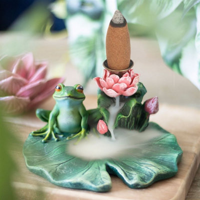 Lily Pad Backflow Incense Burner With FrogRelax & Meditate from B&Q