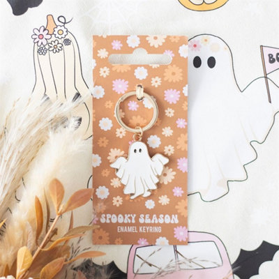  - Spooky Season Ghost KeyringFun Halloween Floral Keychain